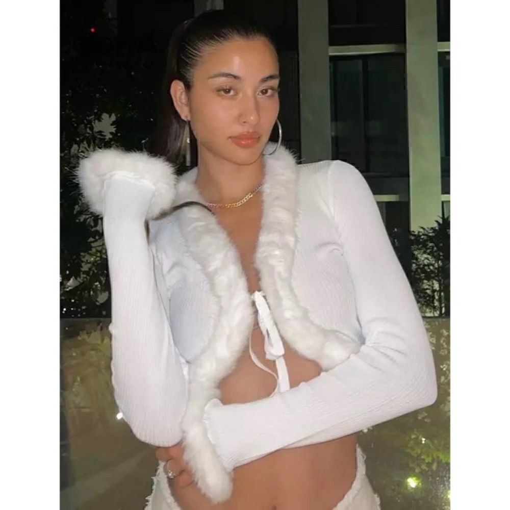 Y2K Winter Faux Fur Trim Cardigan